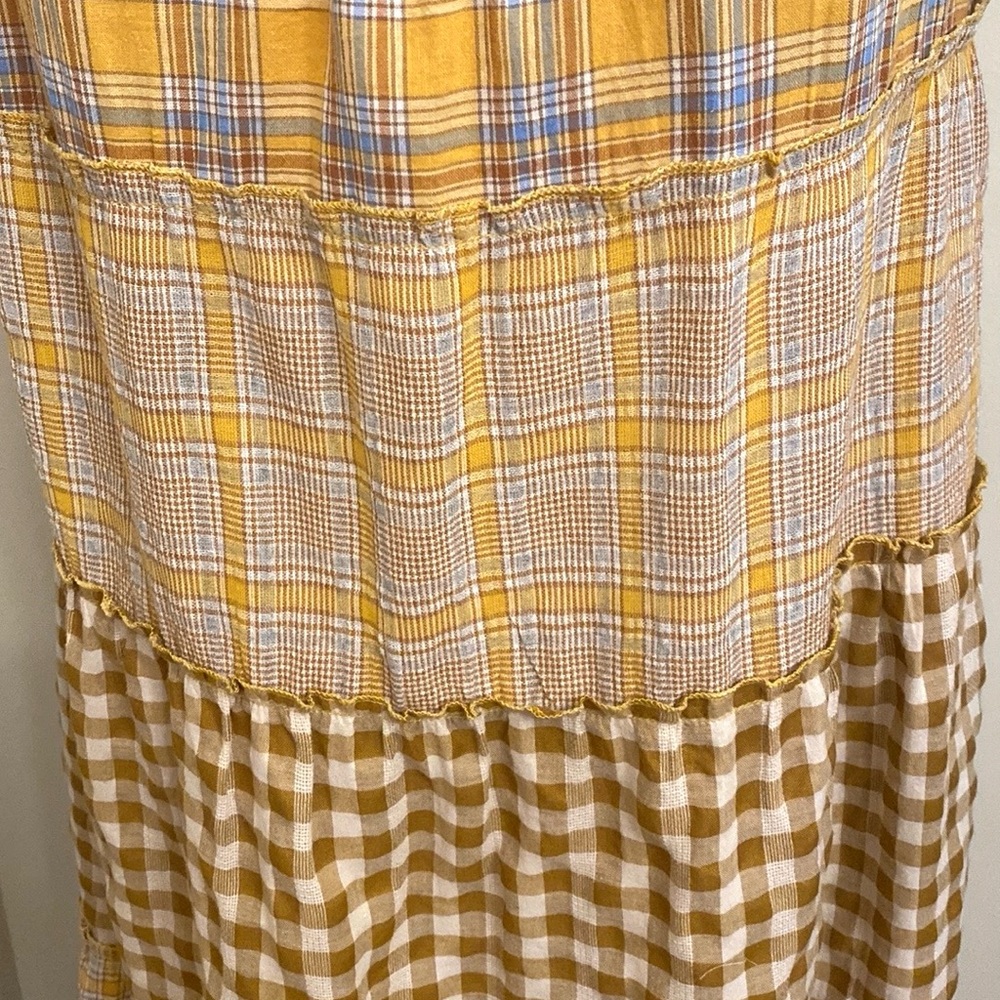 Easel Brown Yellow Blue Plaid Gingham S Country Garden Picnic Cottagecore Dress - Picture 4 of 13